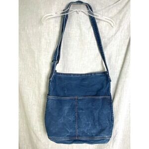 Denim Crossbody Bag Adjustable Strap Utility Pockets Minimalist Tote